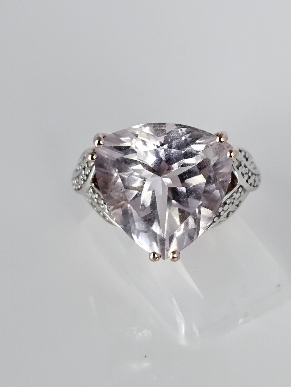 Lovely Genuine Kunzite & Diamond Ring 18K Rose Gold Vermeil Size 7!